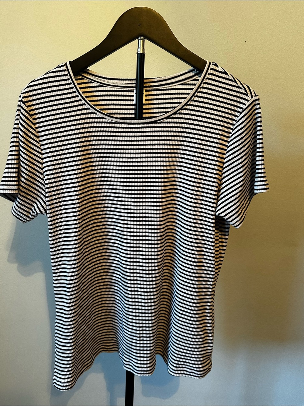 Classic Black & White Striped Crewneck Women's Top
